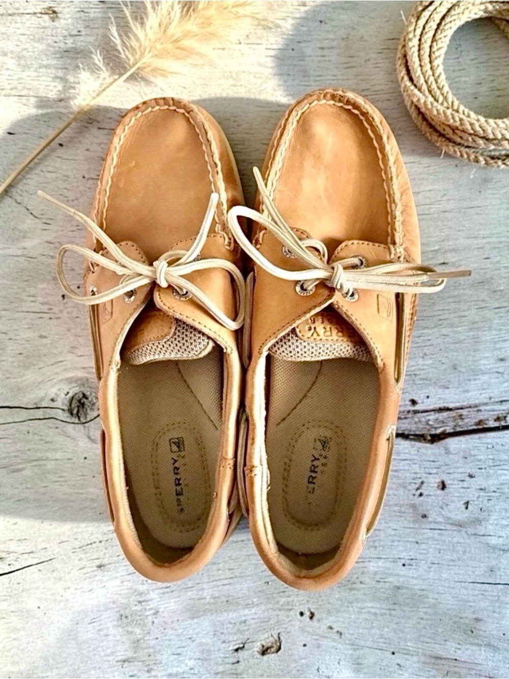 Sperry Top‑Sider Tan Leather Boat Shoes Wide Width Women’s 6.5 - Picture 9 of 15